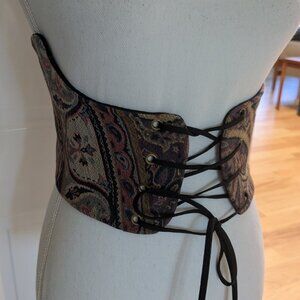 Women Floral Tapestry Corset Belt Wide Waist Lace Up Belt Renaissance Costume